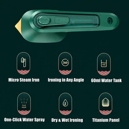 2-in-1 Portable Steam Iron | Handheld Garment Steamer with Titanium Panel | Dry & Wet Ironing