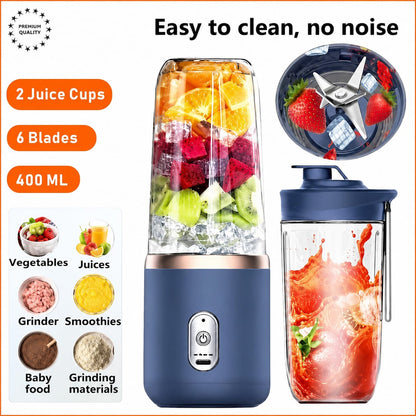 Portable USB Rechargeable Mini Juicer Blender with Sports Bottle | 6-Blade Smoothie Maker | 400ml