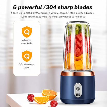 Portable USB Rechargeable Mini Juicer Blender with Sports Bottle | 6-Blade Smoothie Maker | 400ml