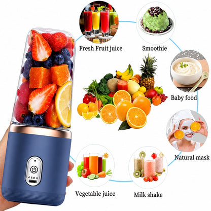 Portable USB Rechargeable Mini Juicer Blender with Sports Bottle | 6-Blade Smoothie Maker | 400ml