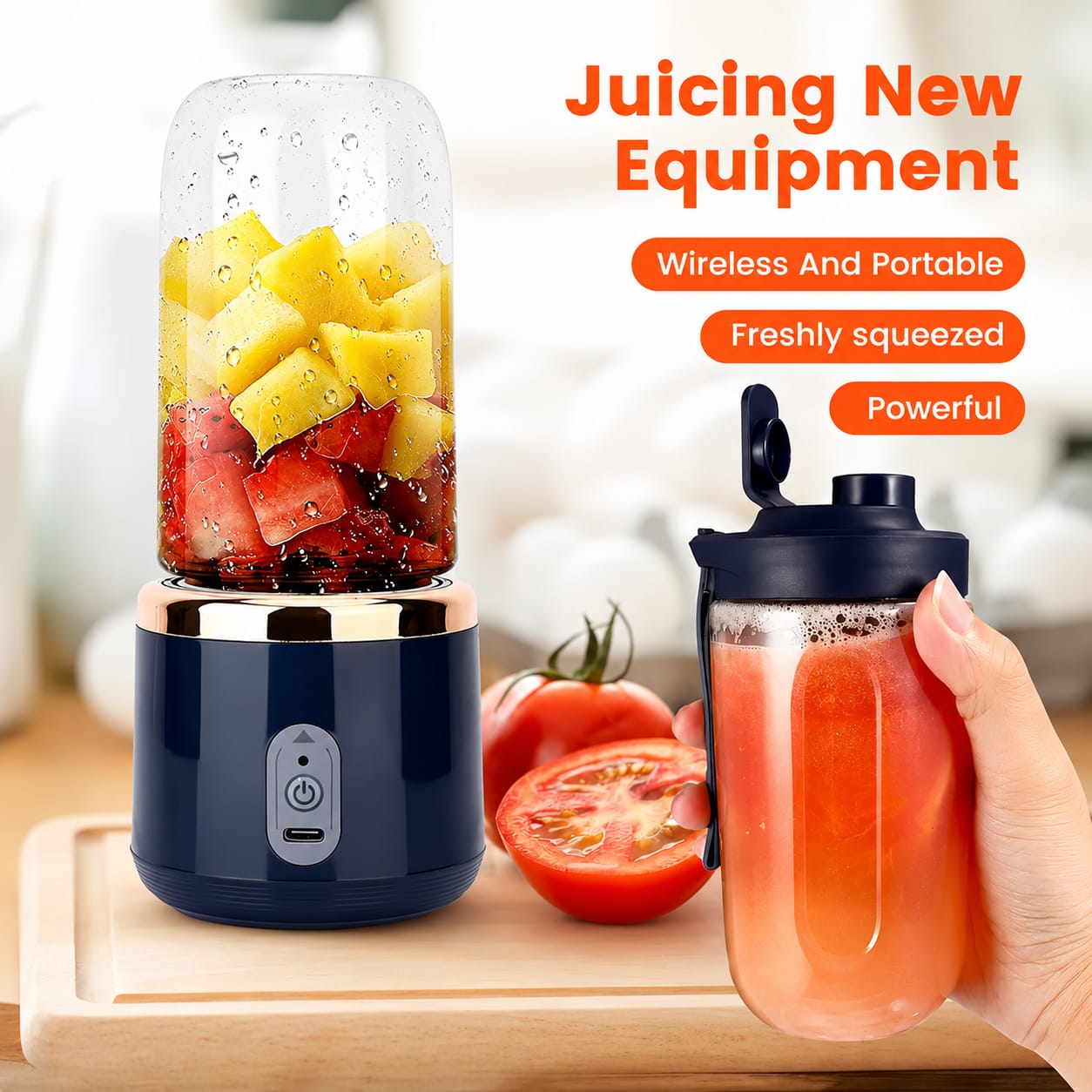 Portable USB Rechargeable Mini Juicer Blender with Sports Bottle | 6-Blade Smoothie Maker | 400ml