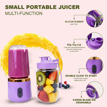 Portable USB Rechargeable Mini Juicer Blender with Sports Bottle | 6-Blade Smoothie Maker | 400ml
