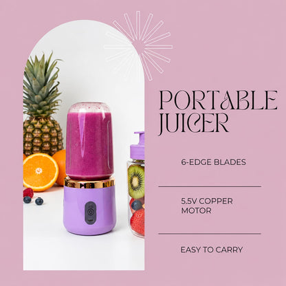Portable USB Rechargeable Mini Juicer Blender with Sports Bottle | 6-Blade Smoothie Maker | 400ml