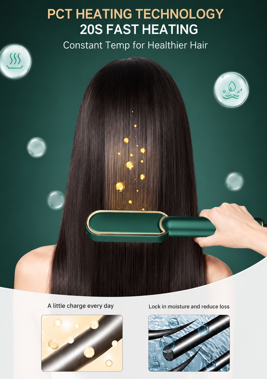 Premium Cordless Heated Hair Straightening Brush | USB Rechargeable Portable Hair Straightener Comb